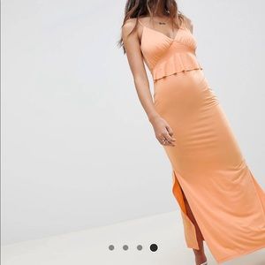 ASOS tangerine slinky slip with ruffle detail